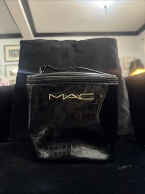 MAC Cosmetics Black Croc-Embossed Travel Toiletry Case with Gold Logo